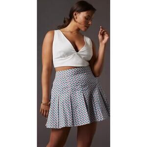 Maeve Anthropologie Women’s Pleated Red Blue Green Geometric Mini Skirt Size 12